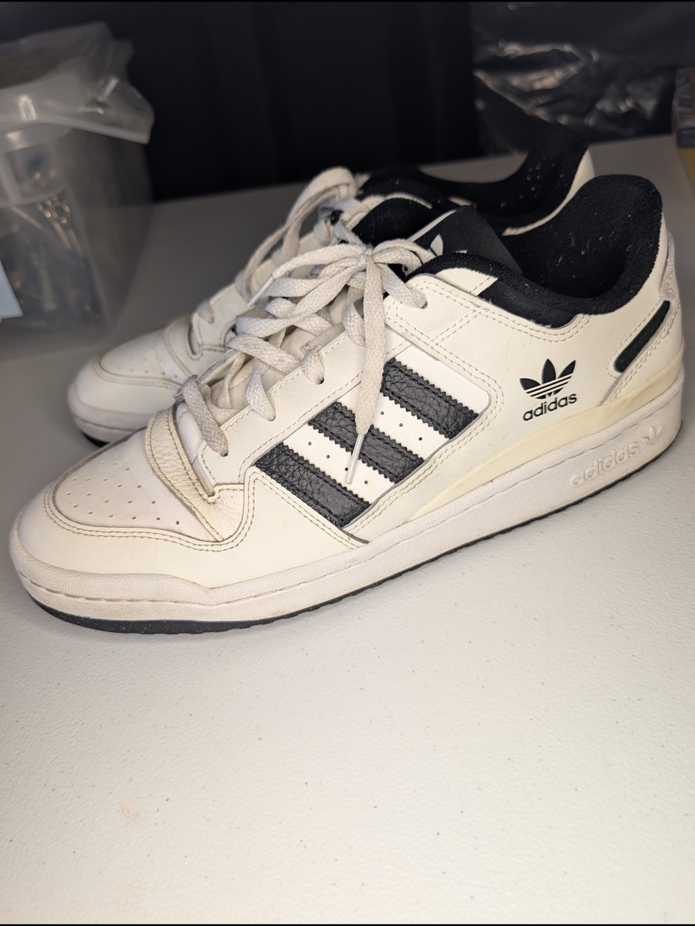 adidas White Leather Low-Top Sneakers with Black Stripes